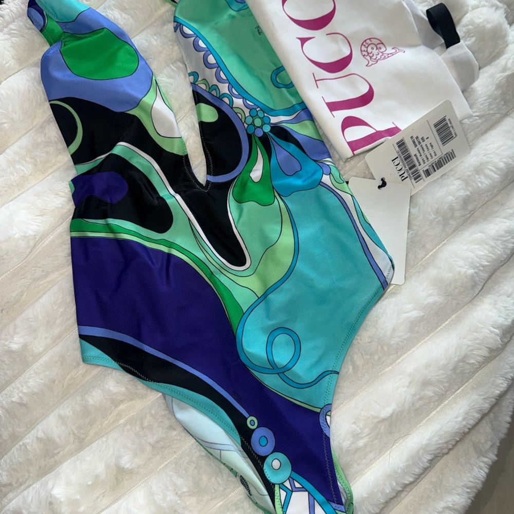 Emilio Pucci Green and Blue One Piece Swimsuit